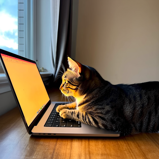 Pisica se așază pe laptop fix la ora 14:00 în noiembrie