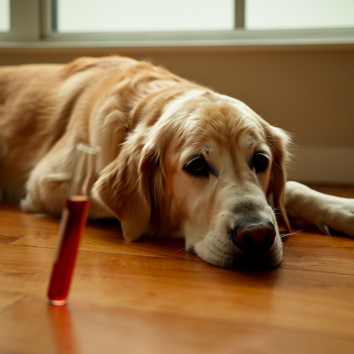 Câine senior într-un cabinet veterinar, în timpul unui control geronto-veterinar de rutină