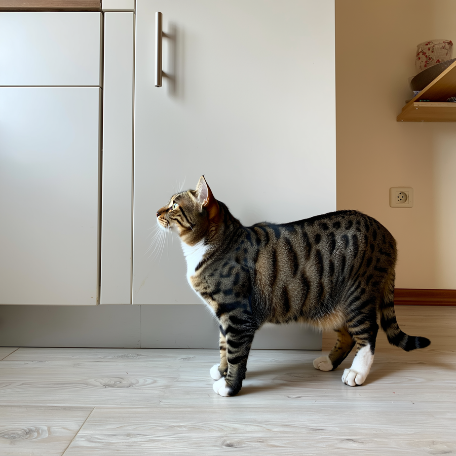 Pisică adultă stând pe un pervaz într-un apartament, privind în depărtare — ilustrație pentru studiul CatPAWS despre pisicile peste 7 ani