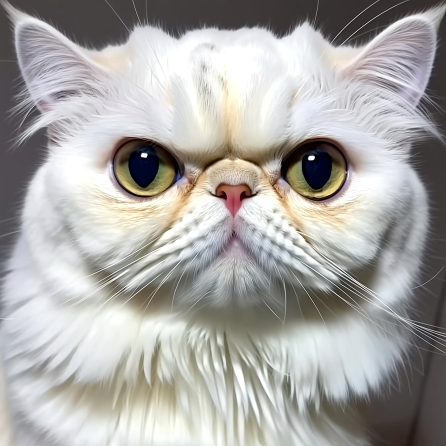 Mops și pisică persană privind spre cameră, ambele cu față plată și ochi bombați
