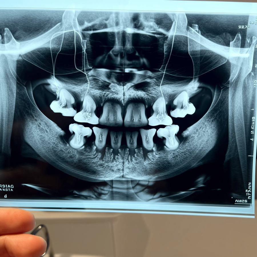 Câine mestecând un os mare, cu un premolar superior fisurat vizibil