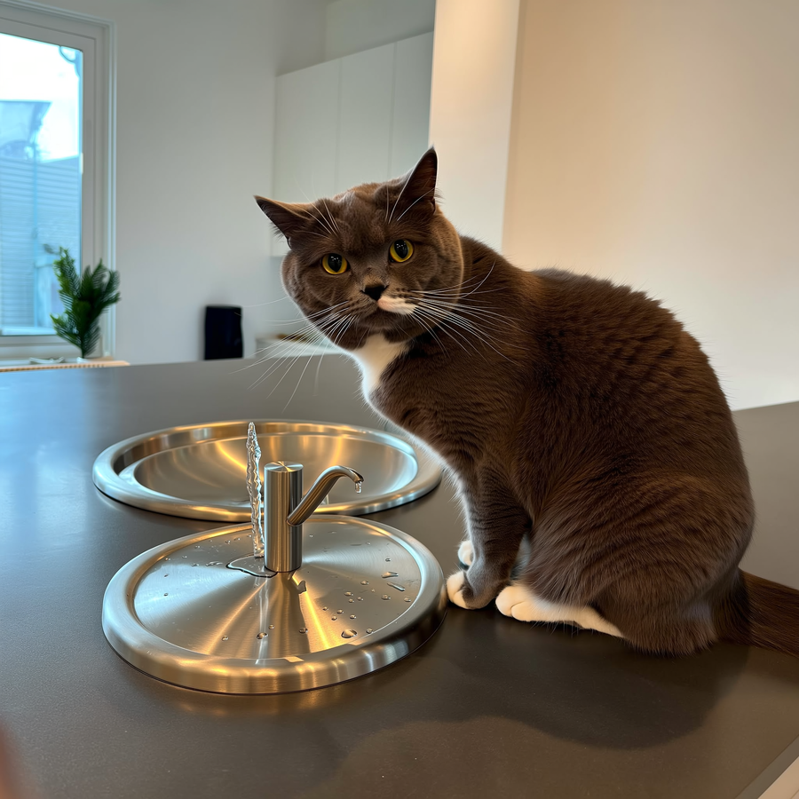 Pisică bând apă dintr-un bol de ceramică lângă fereastră într-o zi de toamnă