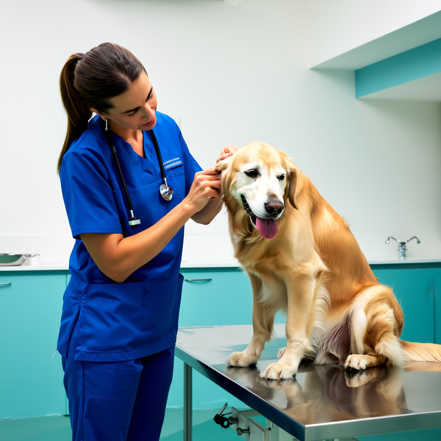 Câine care privește atent stăpânul lângă o cutie, iar o pisică nepăsătoare se uită în altă parte