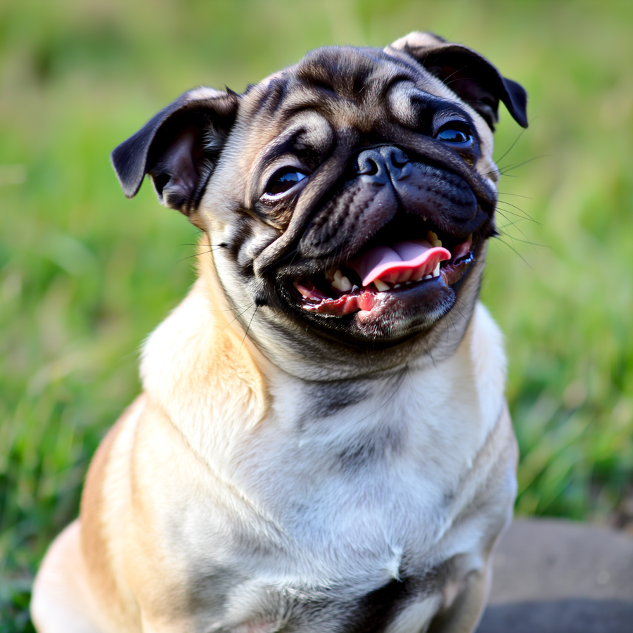 Mops care respiră greu într-o stație cu ceață, dimineața devreme în Sofia