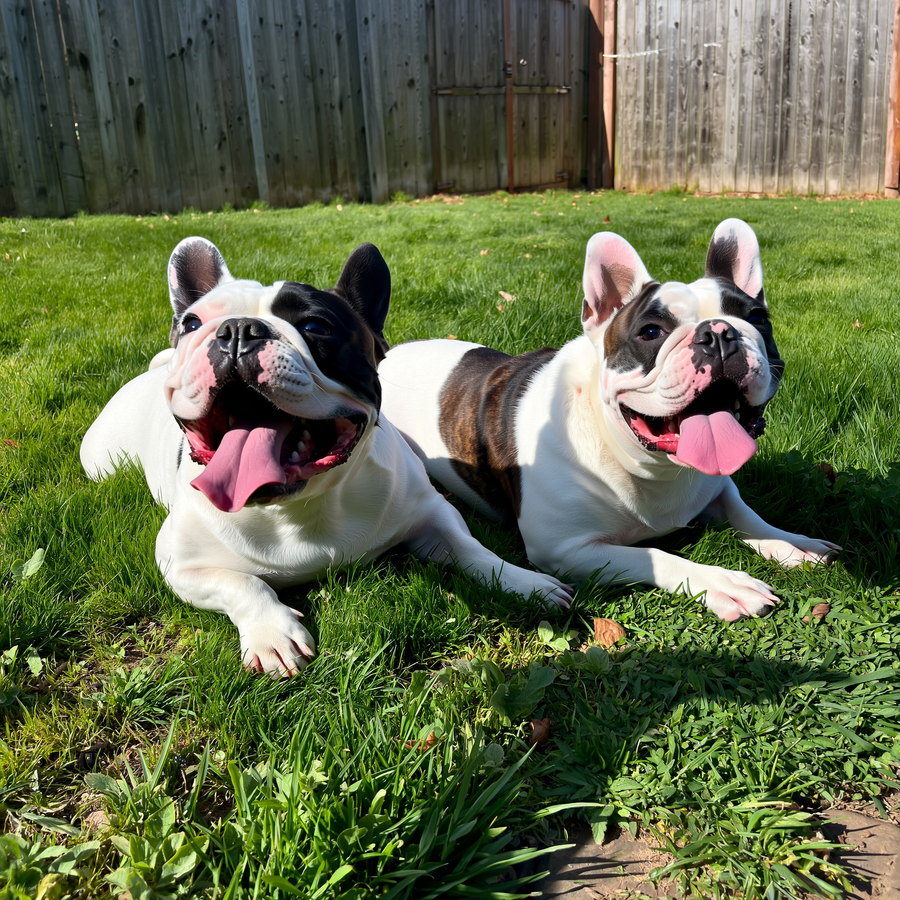 Bulldog francez în repaus, respirând cu gura deschisă la căldură
