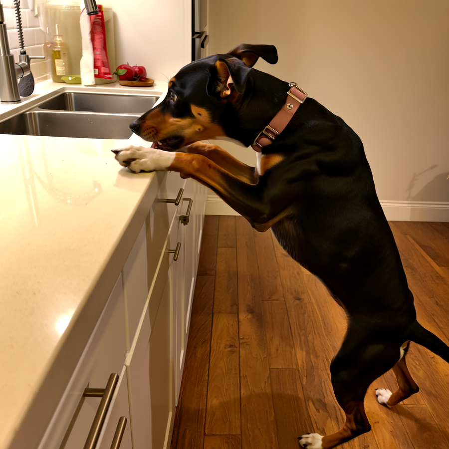 Câine atent care privește spre stăpân într-un test cognitiv smartDOG cu cutie și recompensă