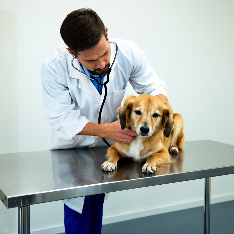 Câine atent care privește spre stăpân într-un test cognitiv smartDOG cu cutie și recompensă