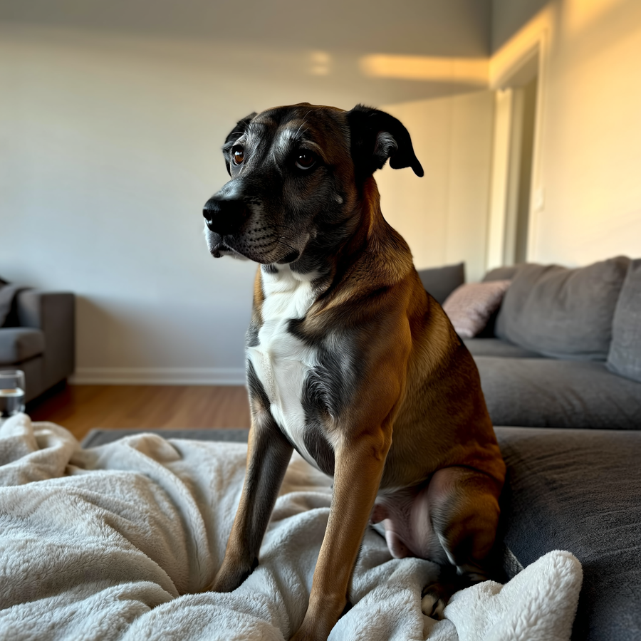 Câine senior într-un cabinet veterinar, în timpul unui control geronto-veterinar de rutină