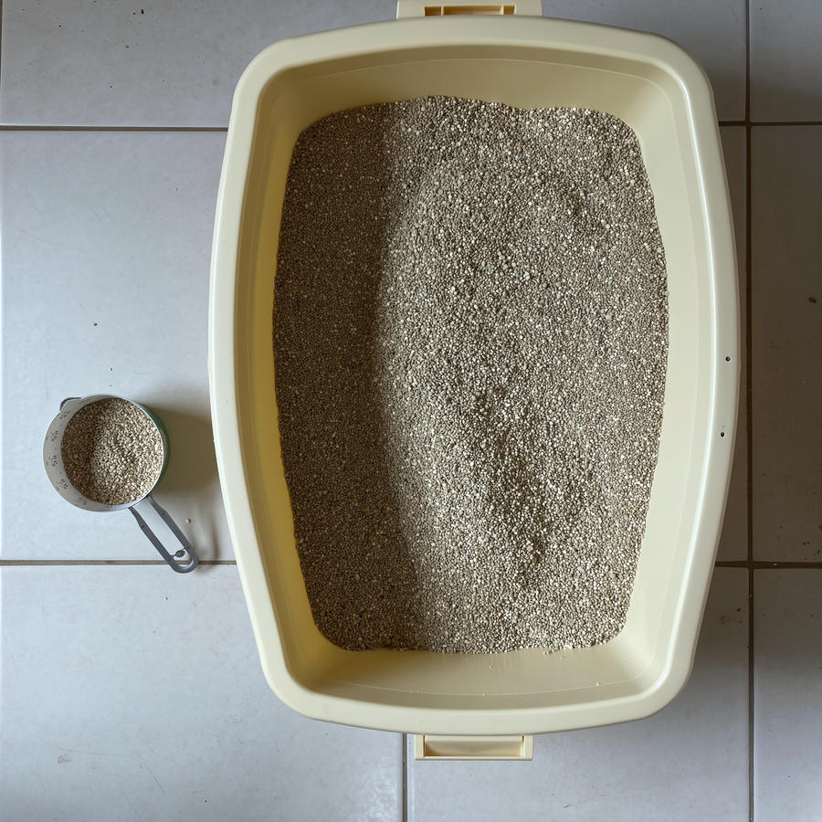 Pisică domestică acoperindu-și litiera într-un apartament toamna