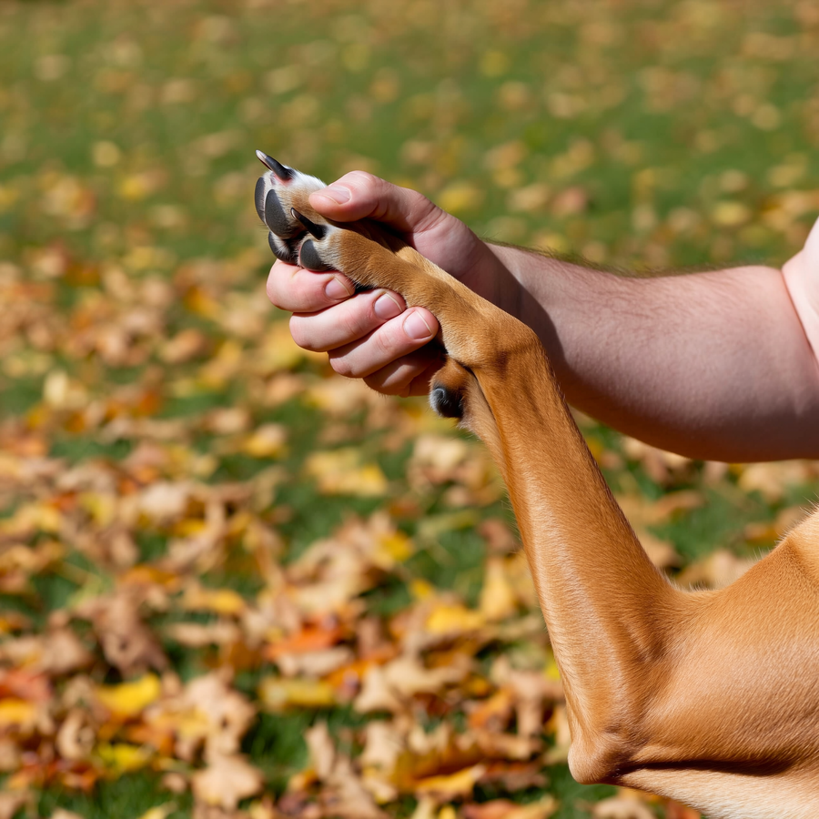 Câine care scurmă iarba cu labele posterioare într-un parc de toamnă din Sofia