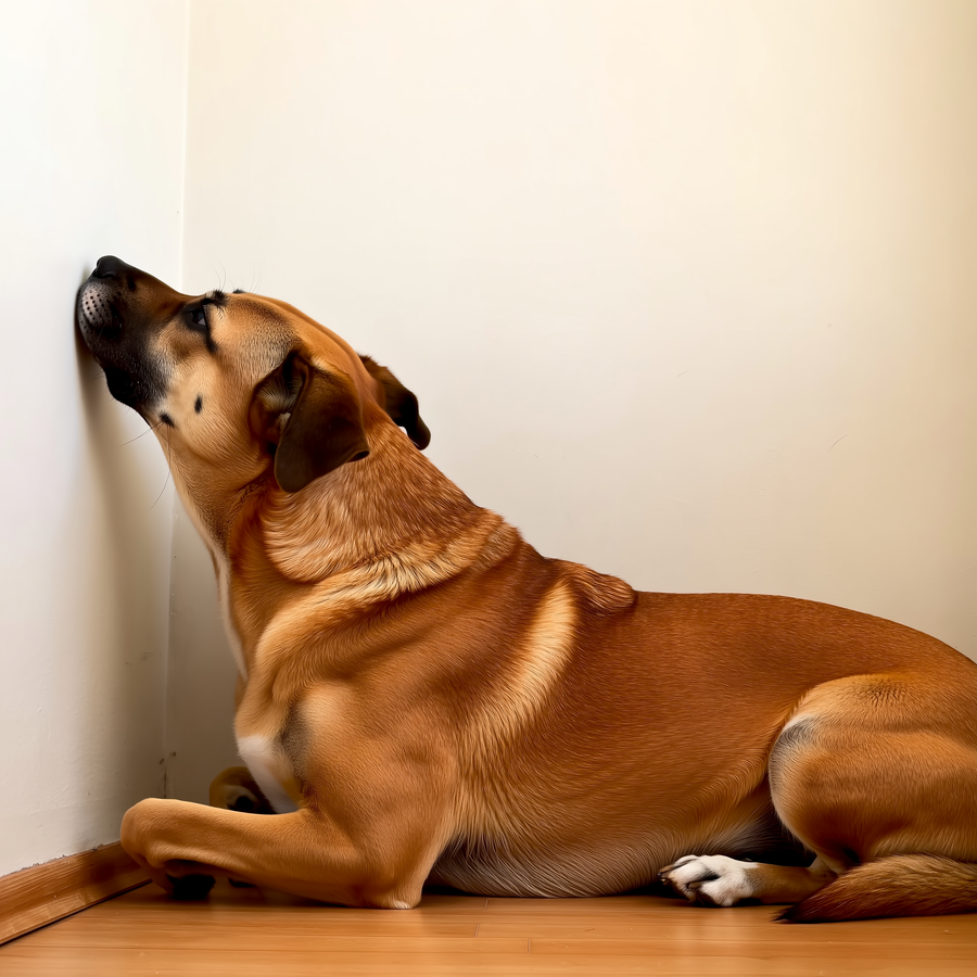 Câine dormind cu botul lipit de perete lângă un radiator cald